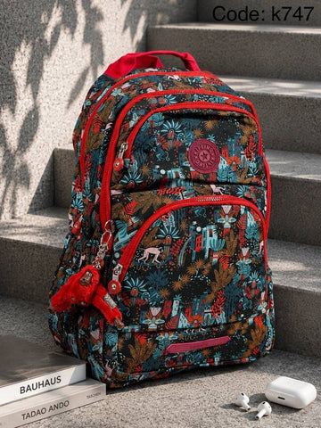 Kipling Printed Backpack – Black & Red Multicolor  size 19