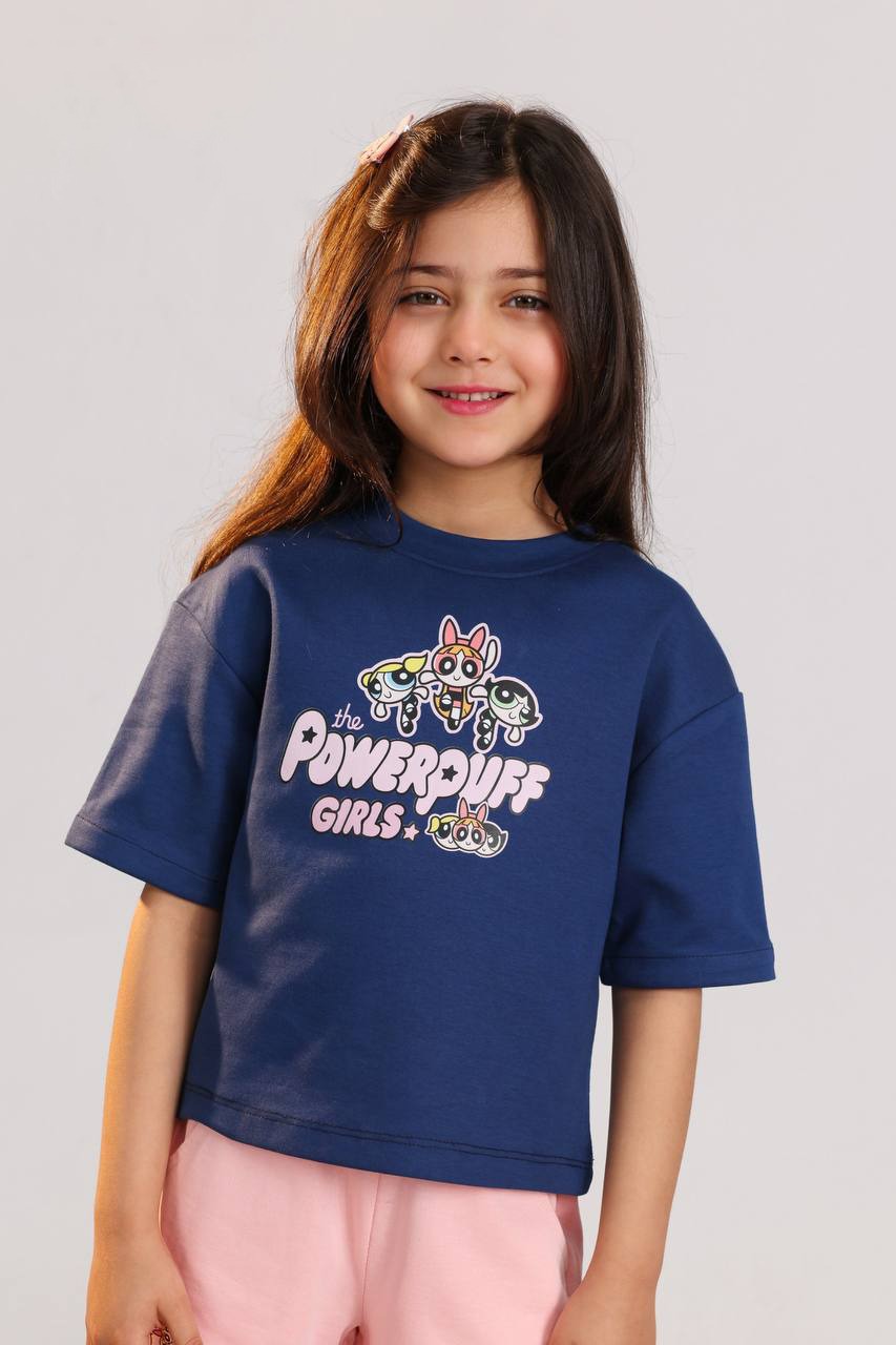 Powerpuff Girls Girls’ Summer Set – Navy Tee & Pink Shorts