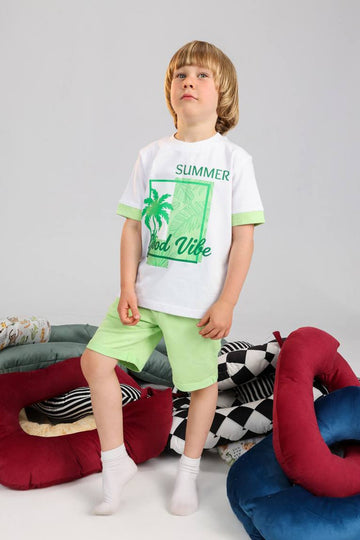 Summer Kids Fashion Set – White T-Shirt and Light Green Shorts
