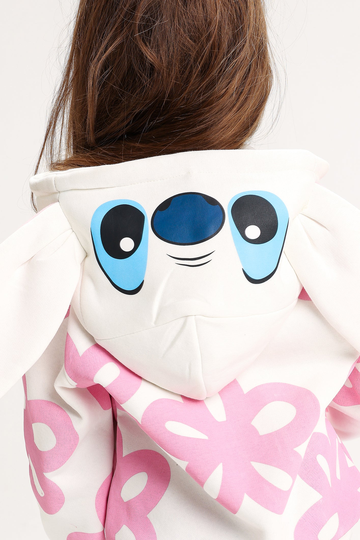 Girls’ Stitch Cotton Winter Tracksuit – 2-Piece Hoodie & Pants Set (White & Pink)