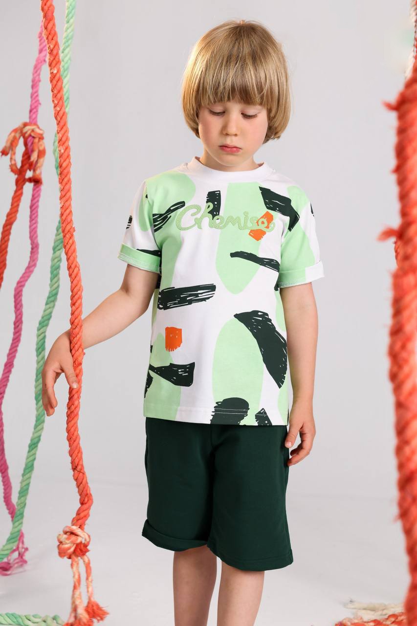 Boys Abstract Print Summer Set – Graphic T-Shirt & Shorts