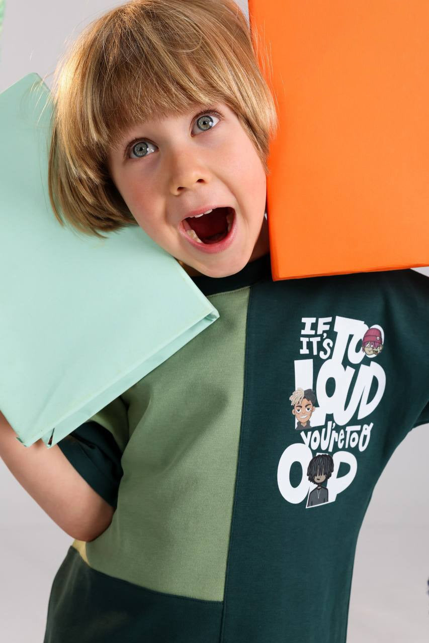 Boys Color Block Summer Set – Green Casual T-Shirt & Shorts Outfit