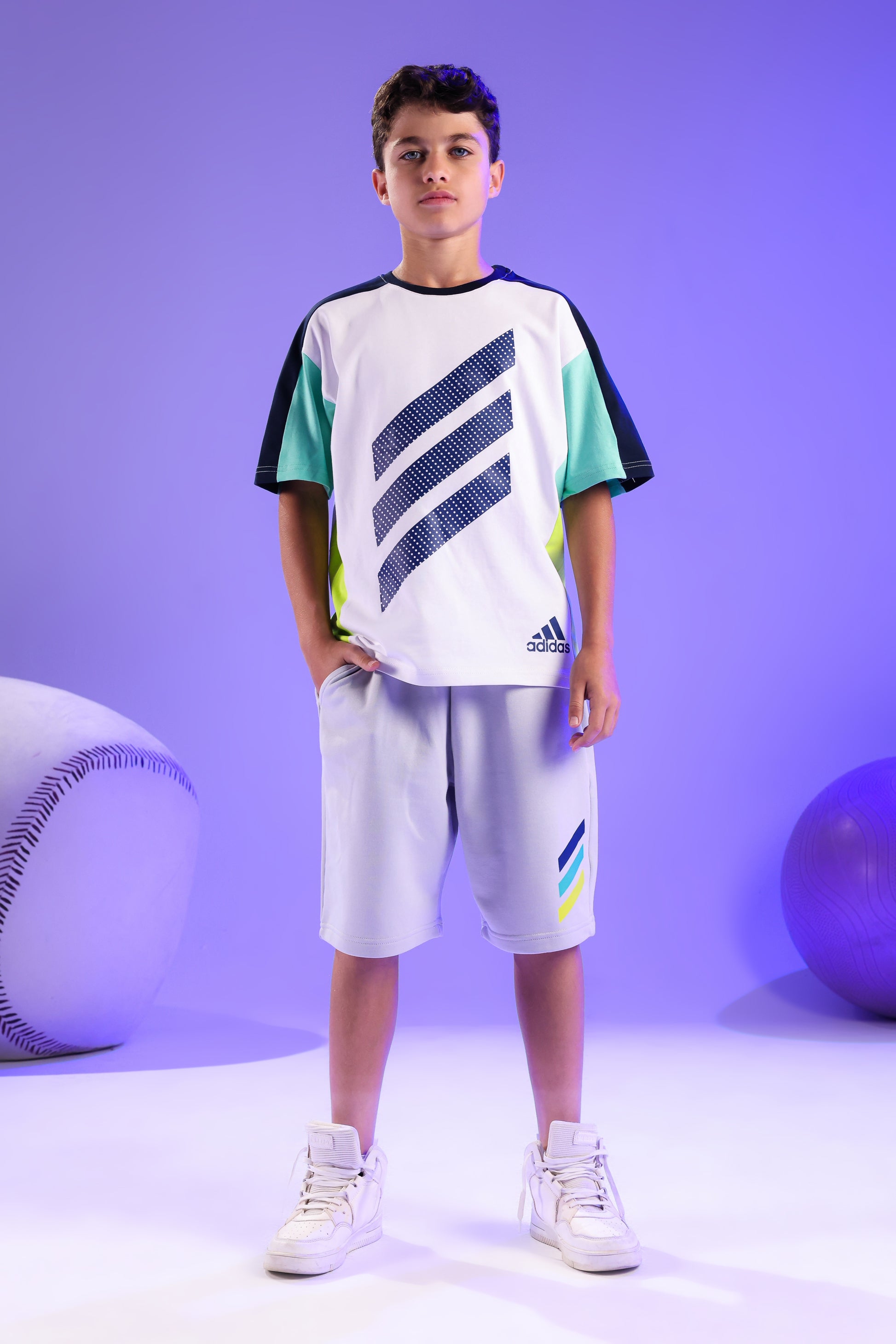 Boys Performance T-Shirt & Shorts Set – White Green Summer Activewear