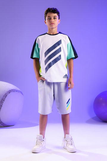 Boys Performance T-Shirt & Shorts Set – White Green Summer Activewear