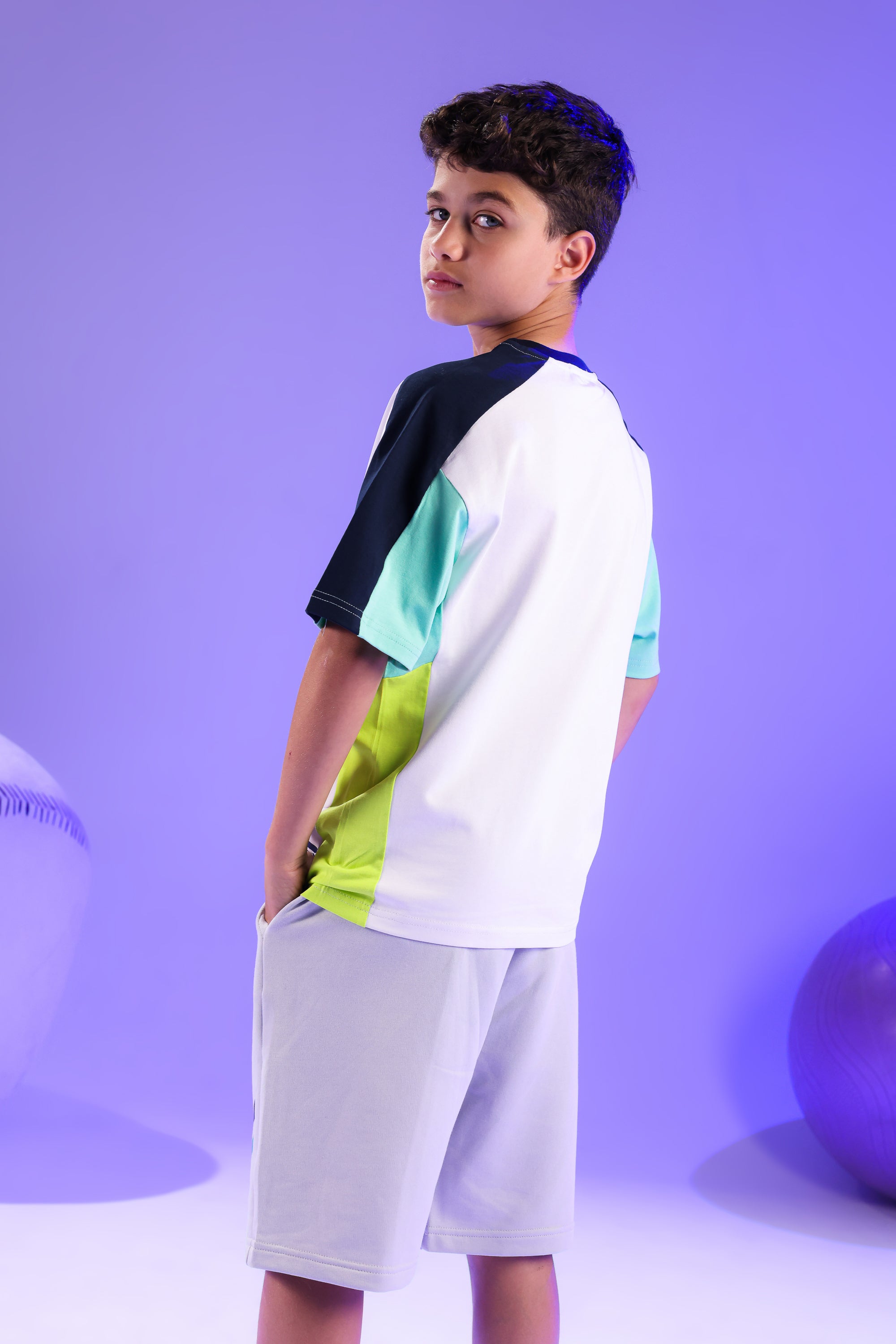 Boys Performance T-Shirt & Shorts Set – White Green Summer Activewear