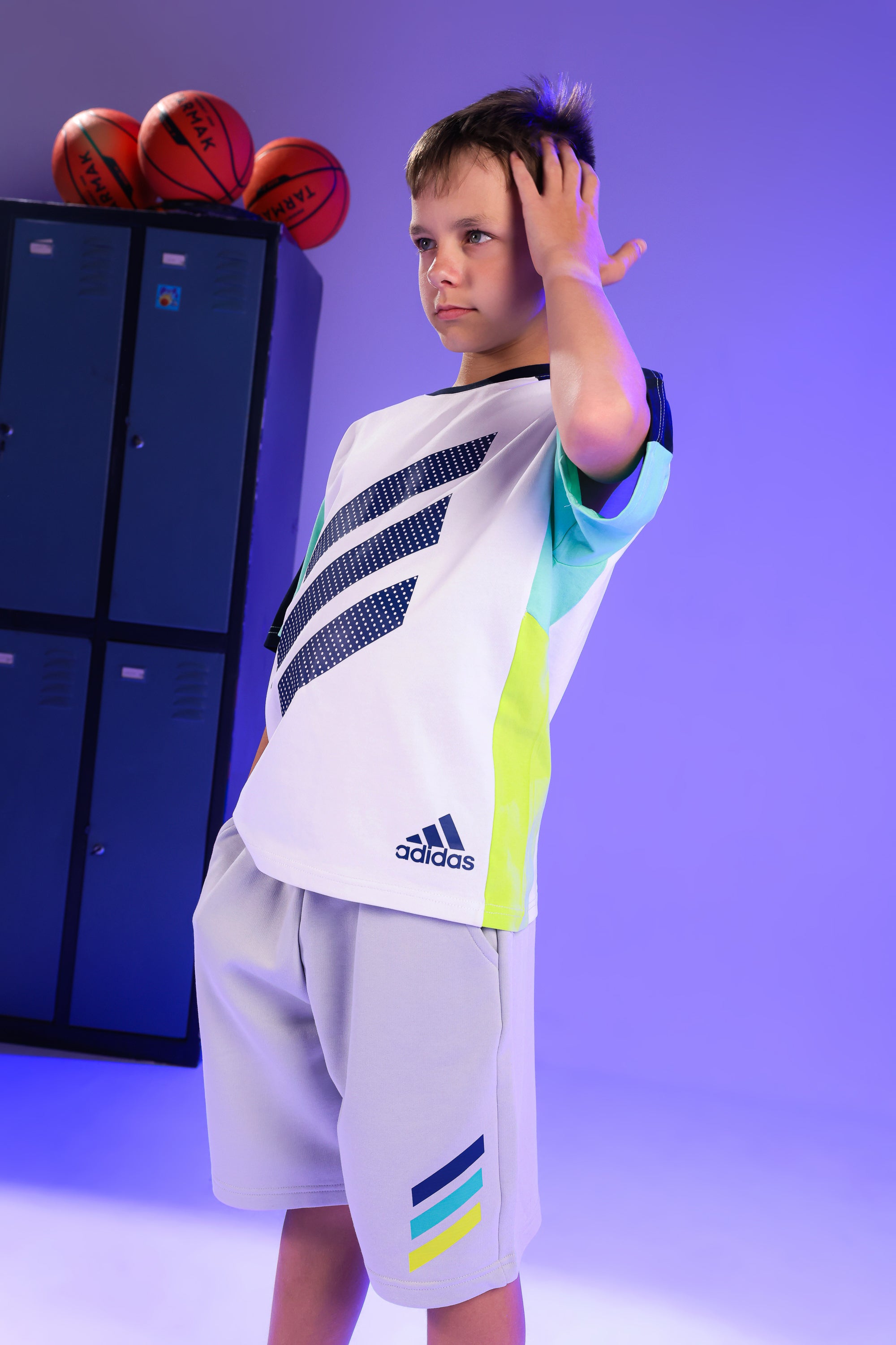 Boys Performance T-Shirt & Shorts Set – White Green Summer Activewear