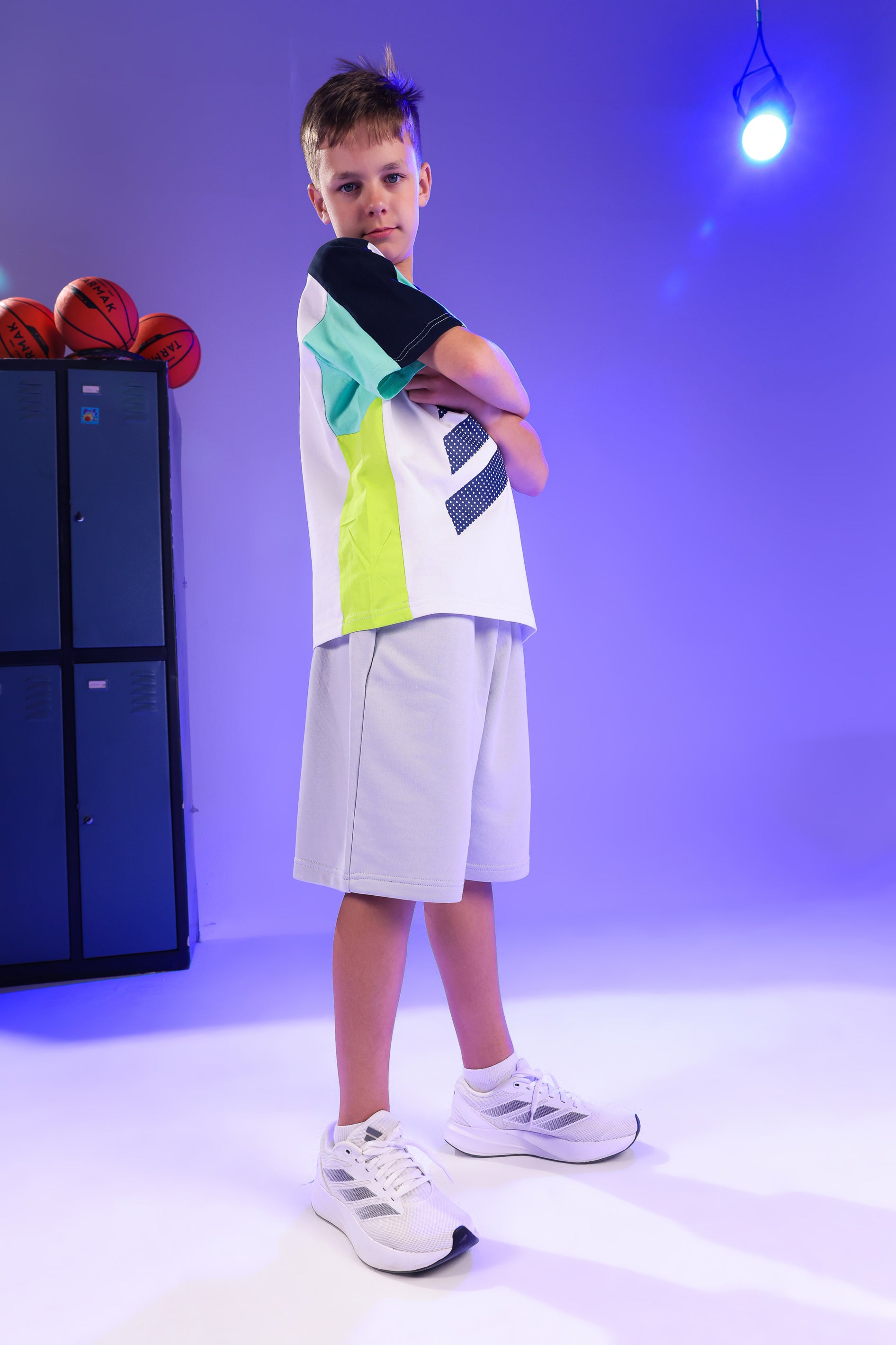 Boys Performance T-Shirt & Shorts Set – White Green Summer Activewear