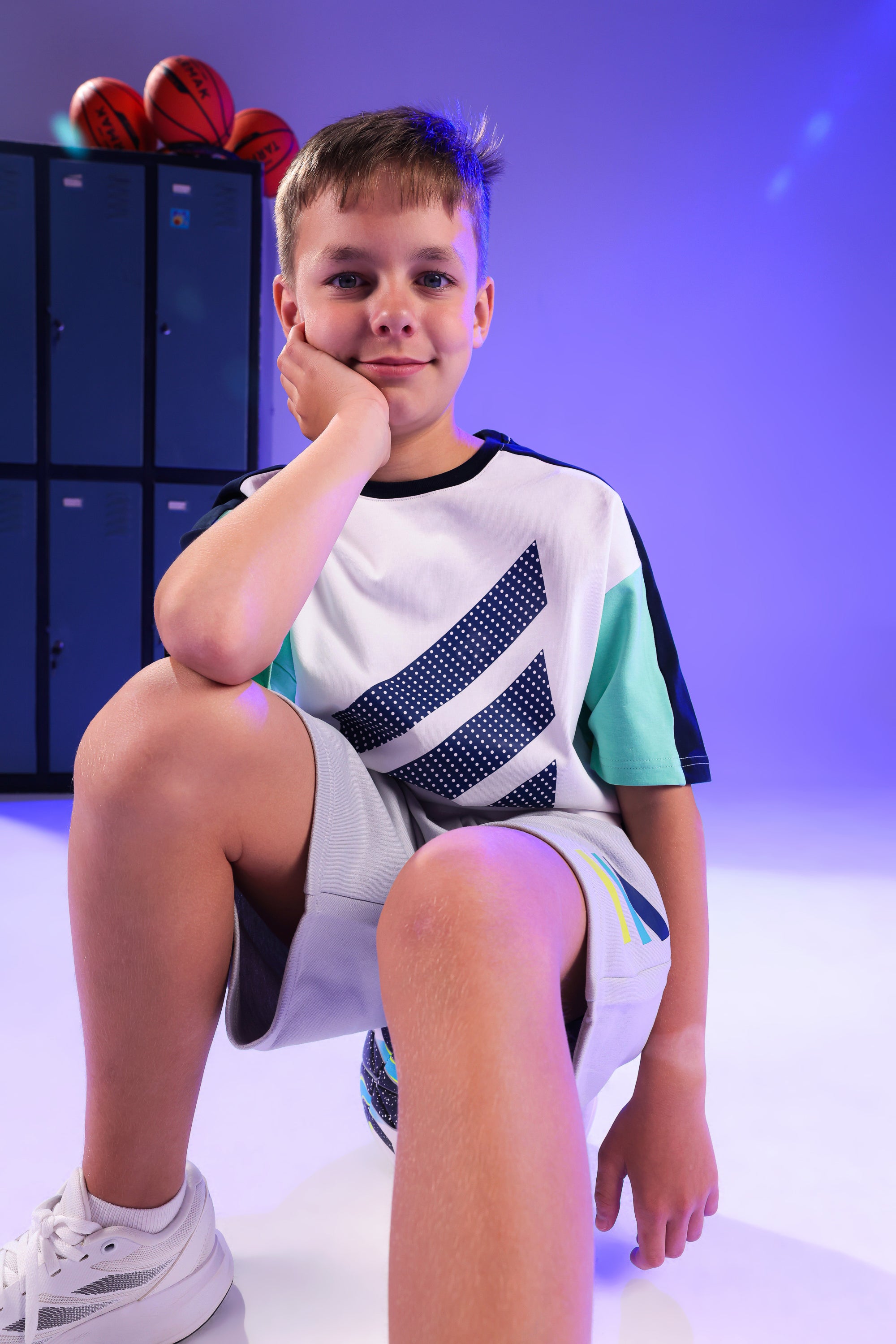 Boys Performance T-Shirt & Shorts Set – White Green Summer Activewear