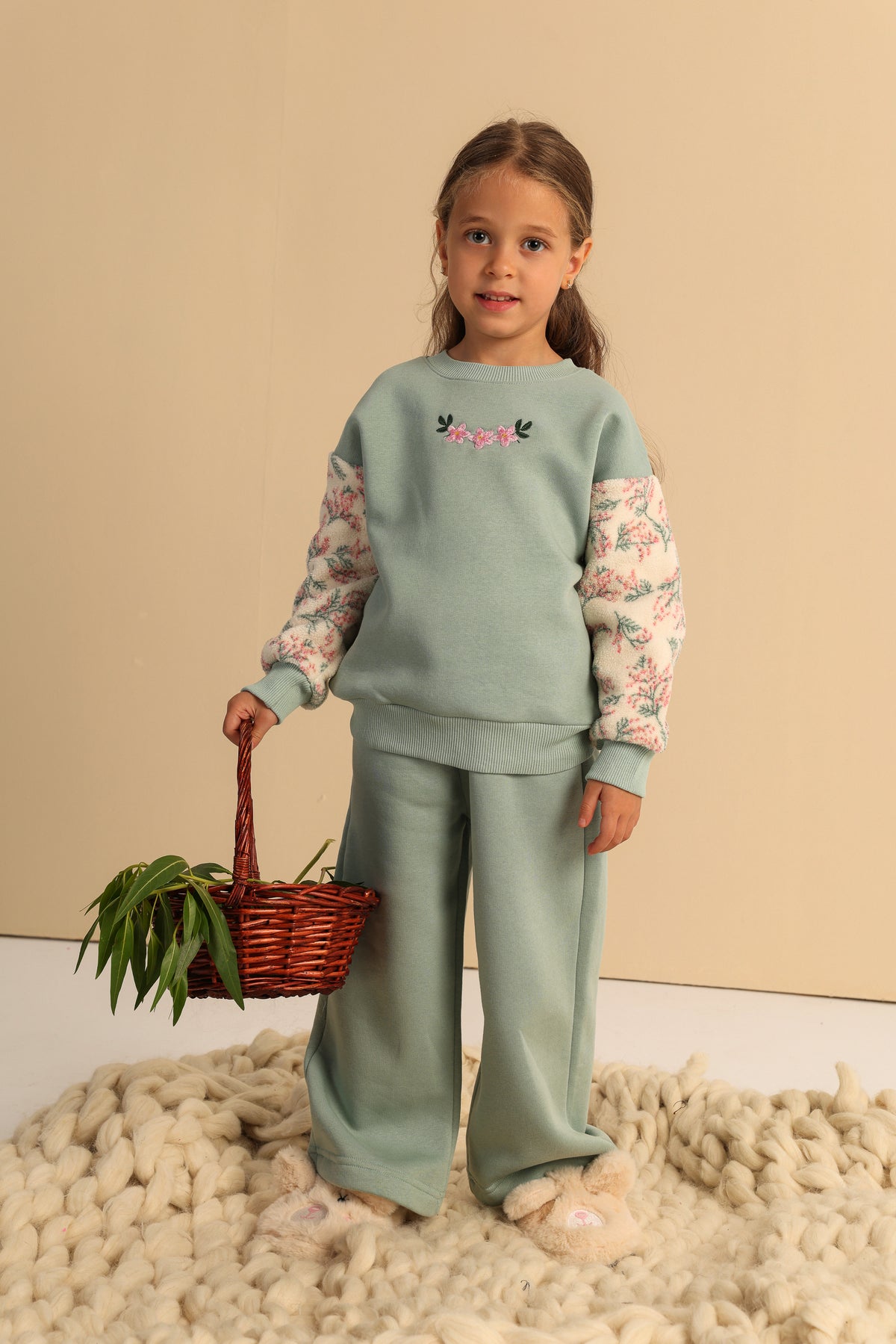 Floral Bloom Girls’ Set – Mint Green