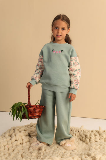 Floral Bloom Girls’ Set – Mint Green