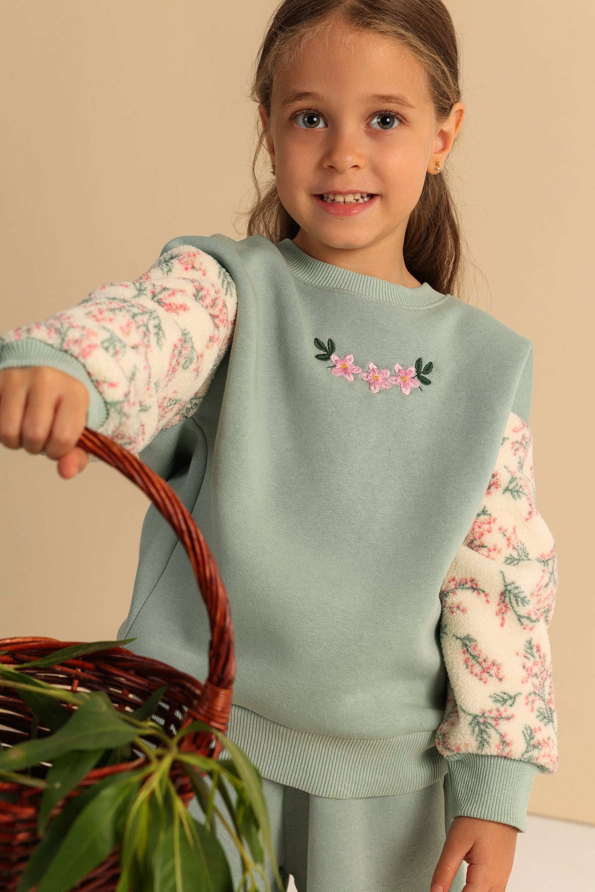 Floral Bloom Girls’ Set – Mint Green