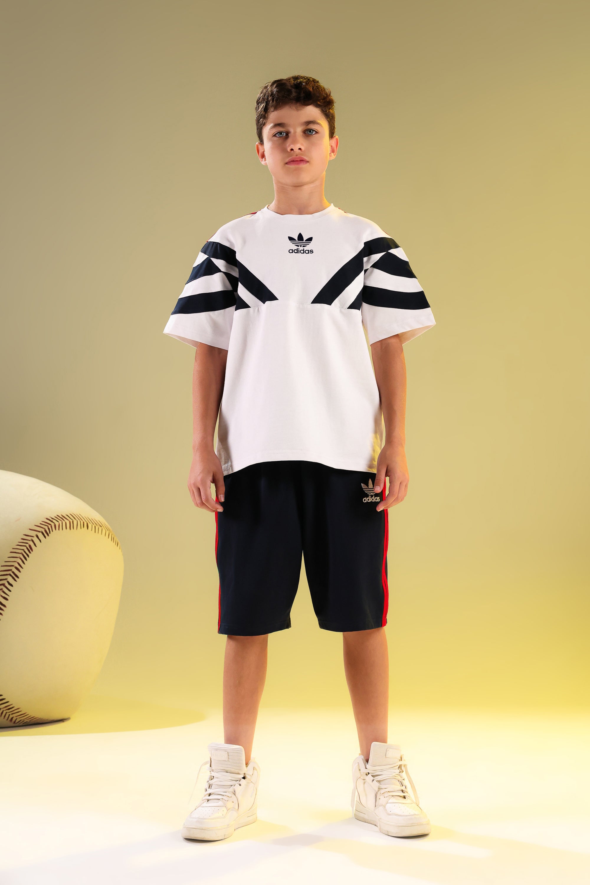 Boys White Athletic T-Shirt & Black Sports Shorts Set