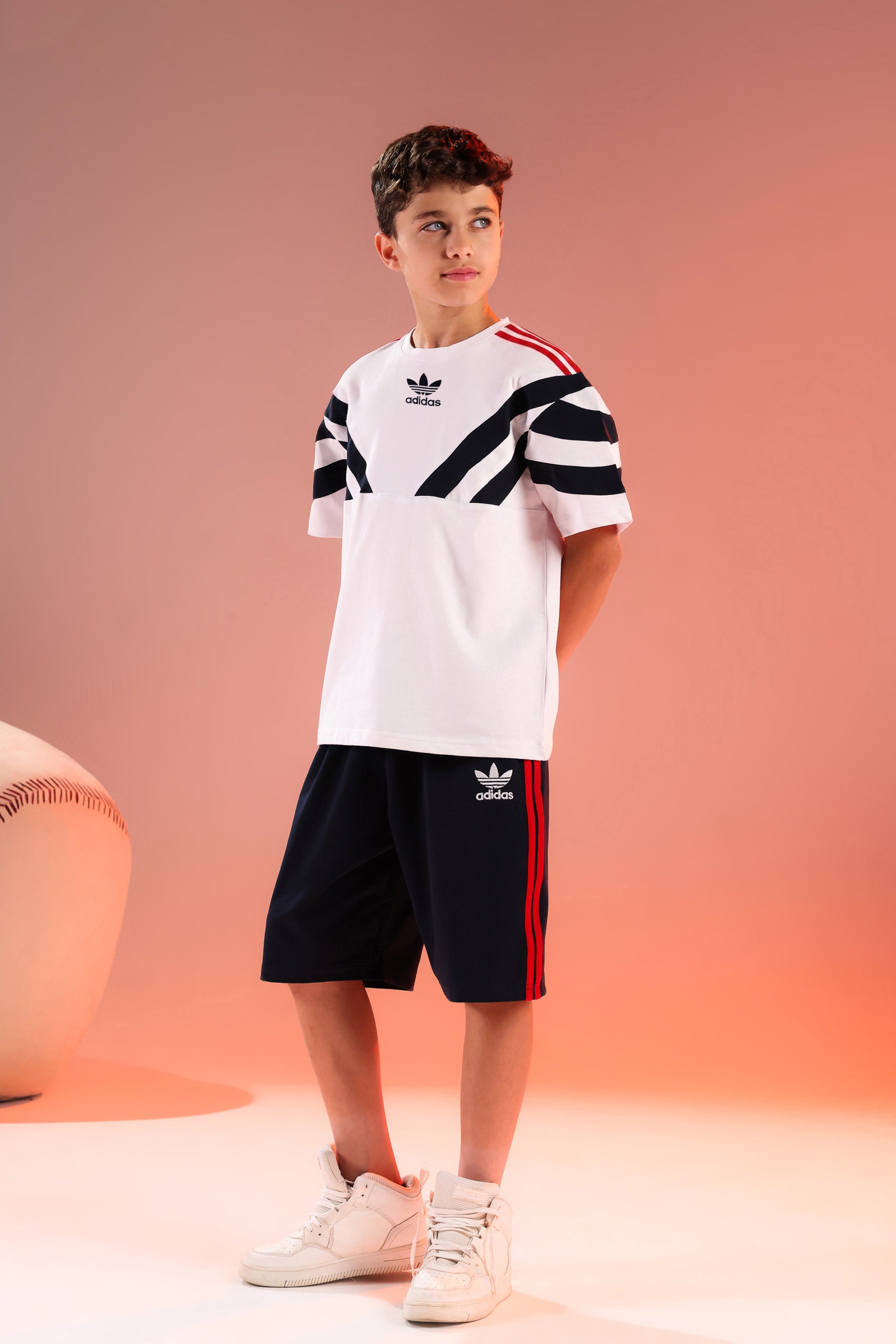 Boys White Athletic T-Shirt & Black Sports Shorts Set
