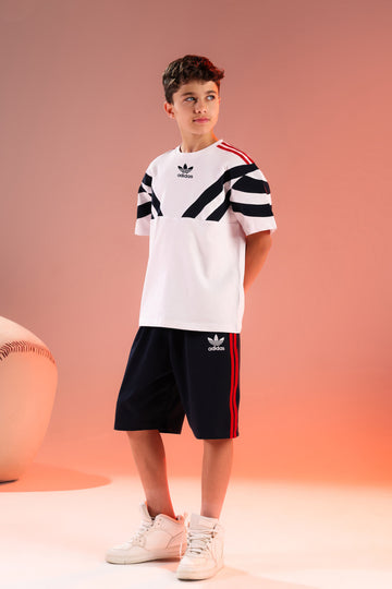 Boys White Athletic T-Shirt & Black Sports Shorts Set