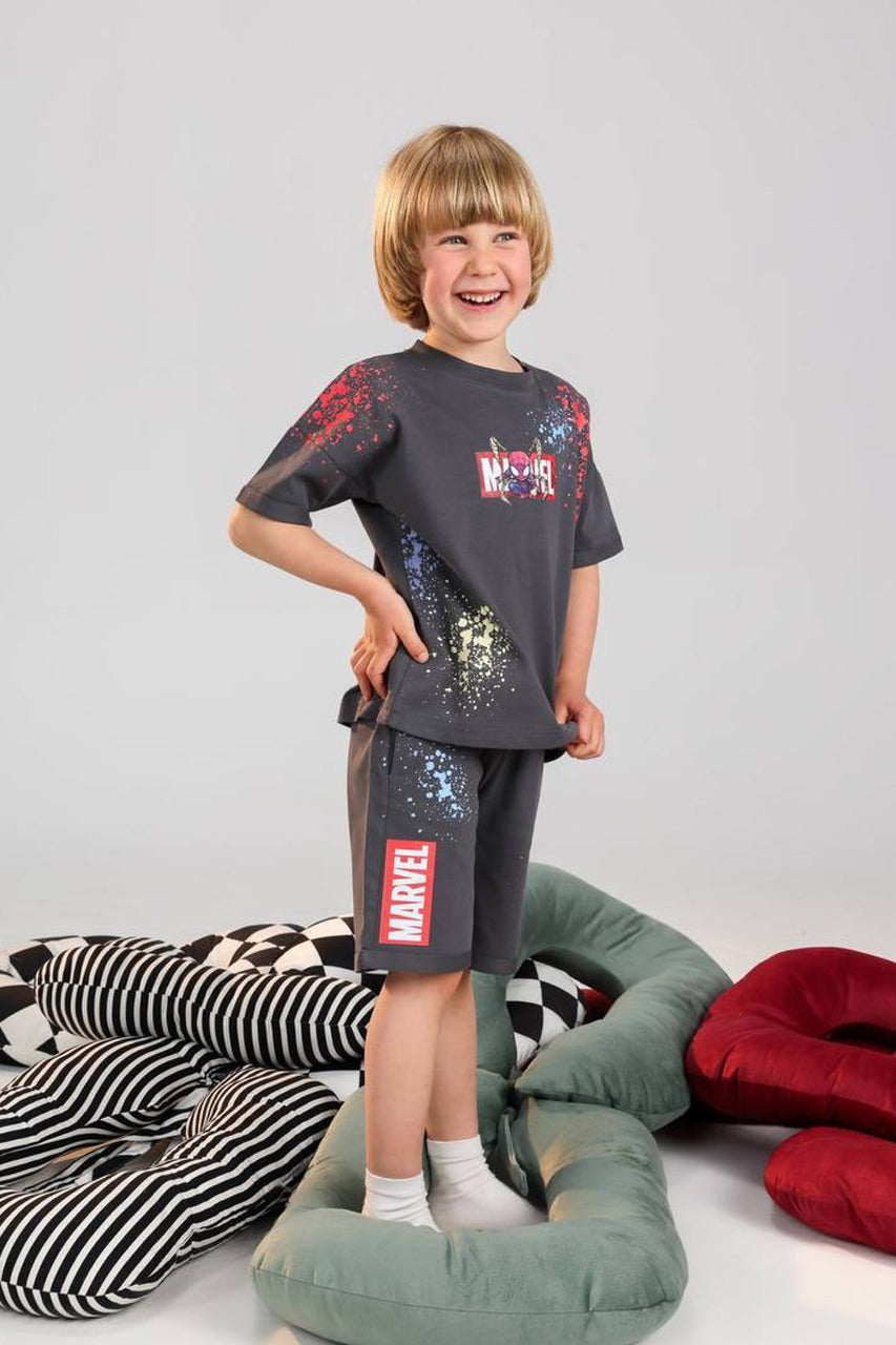 Boys Marvel Spider-Man Summer Set – Dark Grey T-Shirt & Shorts