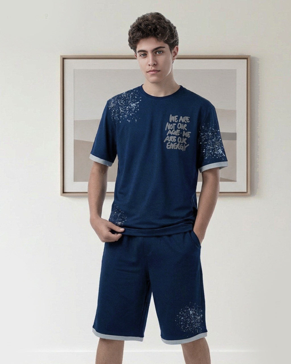 Boys navy streetwear graphic print t-shirt and shorts set - Kikidoo Kids Egypt