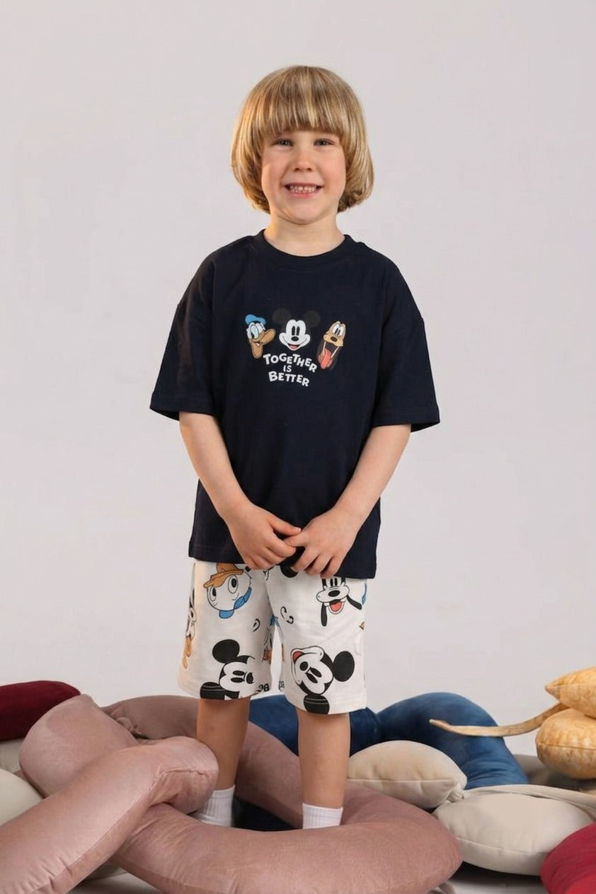 Disney Mickey & Friends Kids Summer Pajama Set – Navy Cotton T-Shirt & Printed Shorts