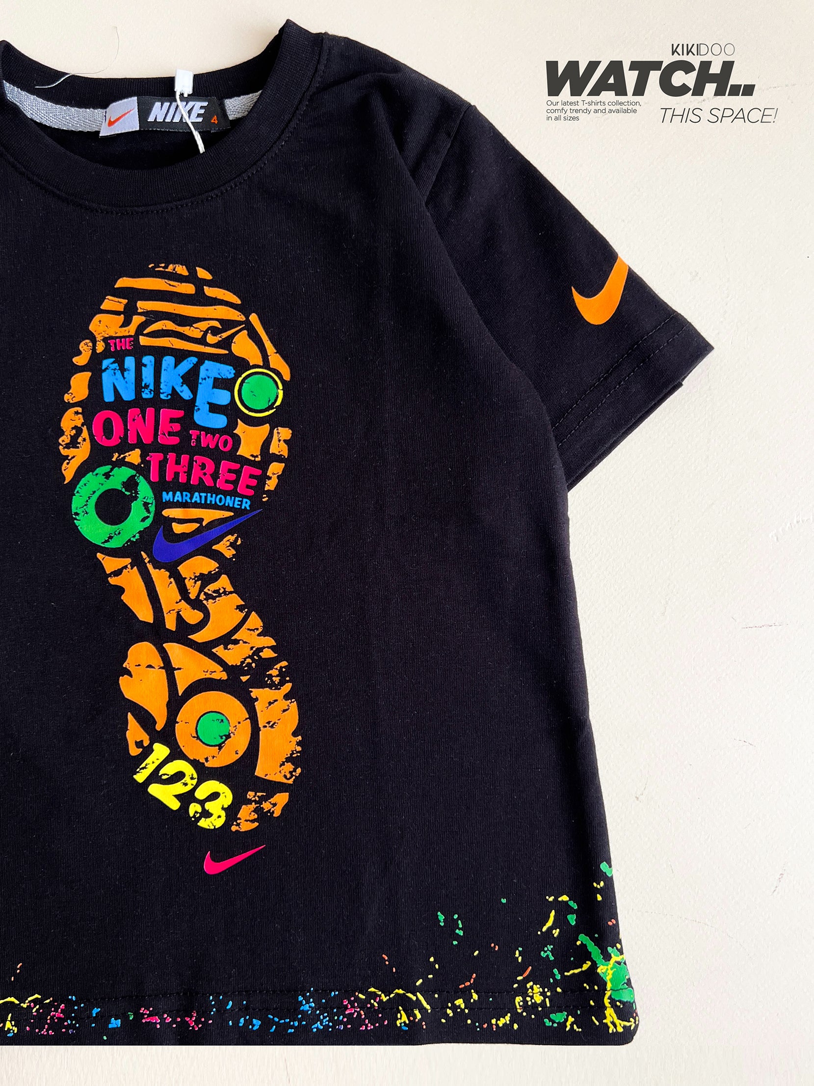 Boys' Black Nike T-Shirt with Footprint Print & Light Grey Shorts Set