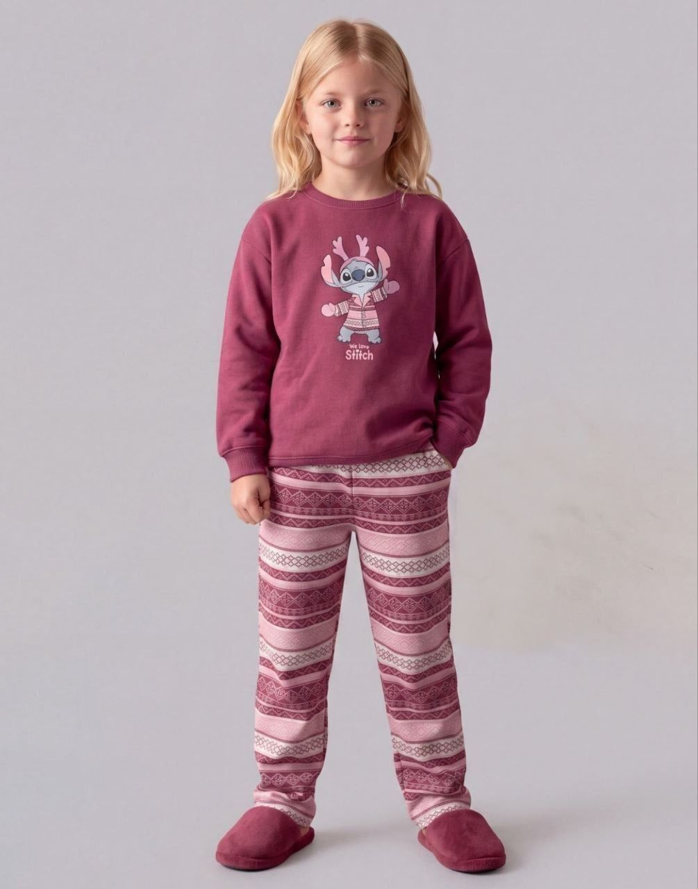 Girls’ Stitch Winter Wonderland Burgundy Sweatshirt & Printed Pants Set