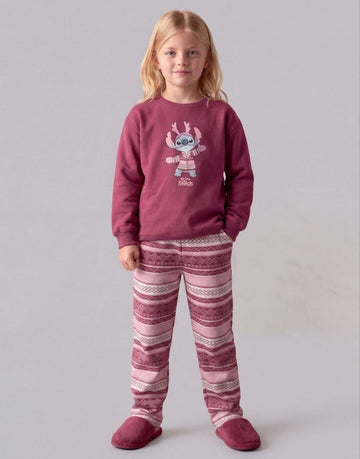Girls’ Stitch Winter Wonderland Burgundy Sweatshirt & Printed Pants Set