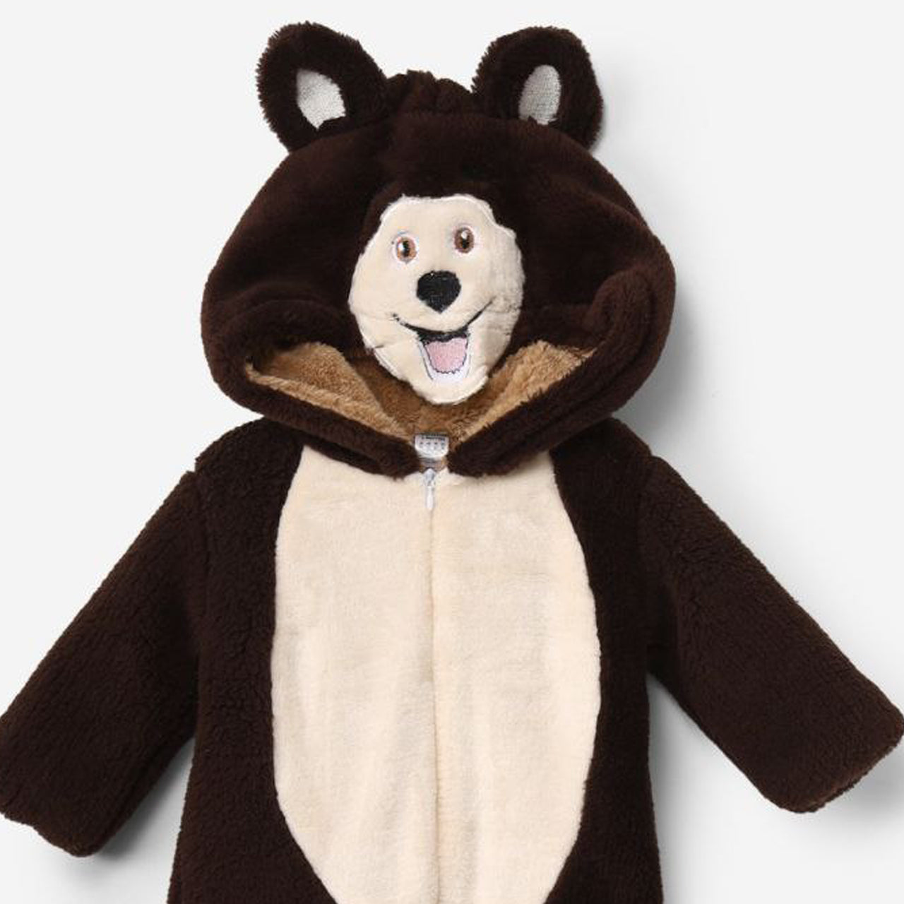 Brown Bear Baby Winter Romper – Cozy Fleece Hooded Suit with Cute Ears