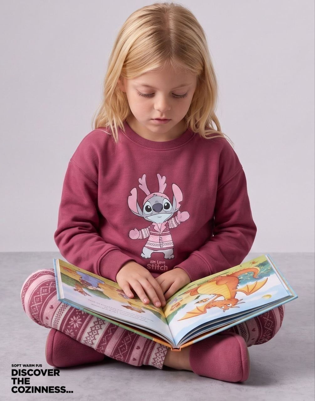 Girls’ Stitch Winter Wonderland Burgundy Sweatshirt & Printed Pants Set