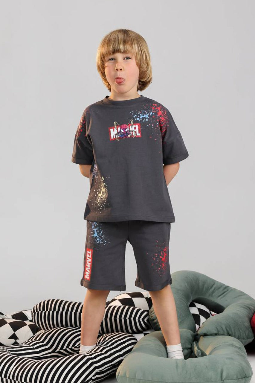 Boys Marvel Spider-Man Summer Set – Dark Grey T-Shirt & Shorts