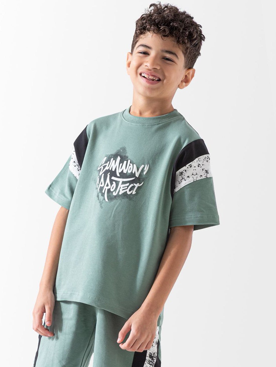 Kids Summer Project sage green t-shirt and shorts sport set - Kikidoo Kids Egypt