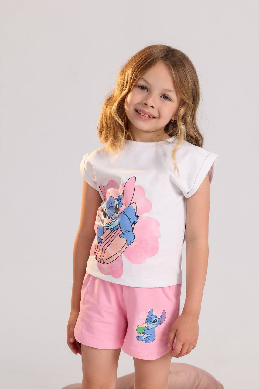 Girls Stitch Print Summer Short Set