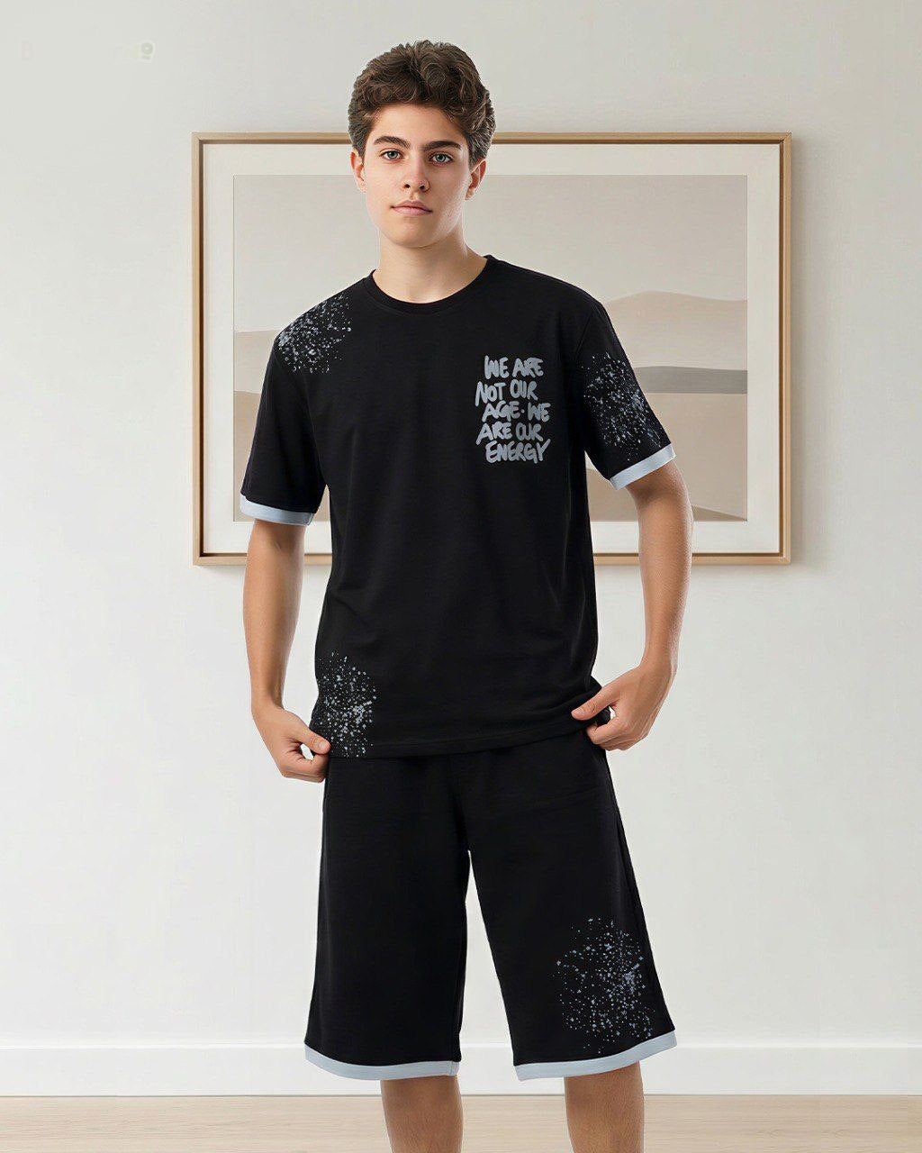 Boys black streetwear graphic print t-shirt and shorts set - Kikidoo Kids Egypt