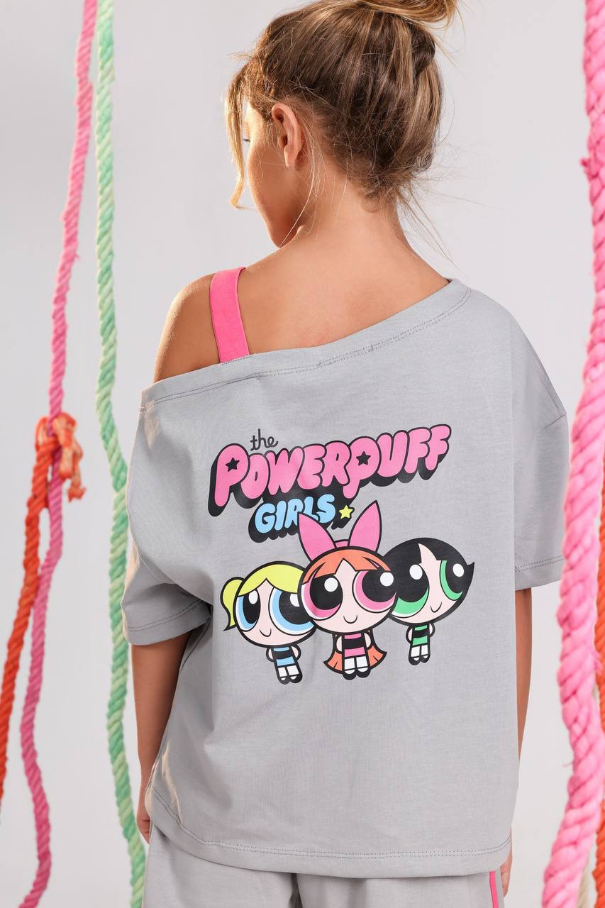 Powerpuff Girls Girls’ Oversized Grey Lounge Set – Wide Leg Outfit