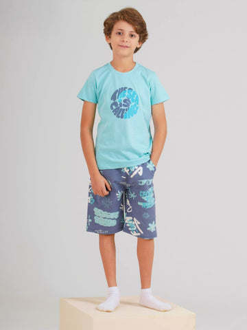 Boys Chill Vibes Summer Set – Aqua Tee & Printed Shorts