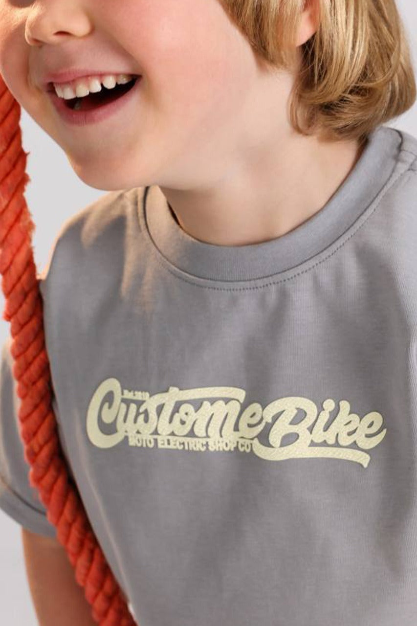 Kids Oversized Summer Set – Grey Graphic T-Shirt & Matching Shorts