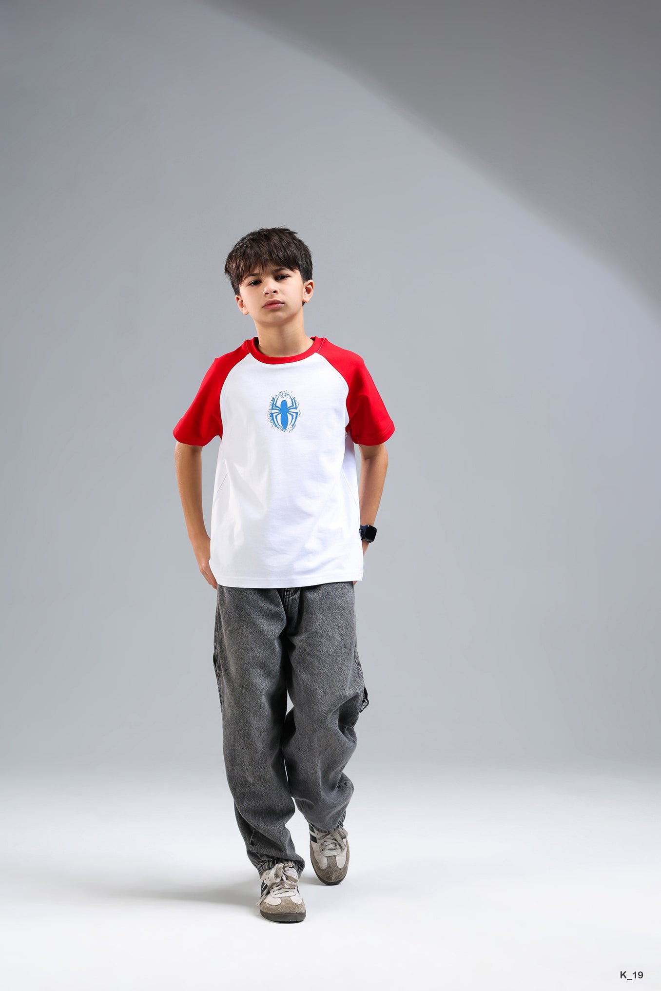 Boys Spider Graphic Raglan T-Shirt – White & Red Casual Tee