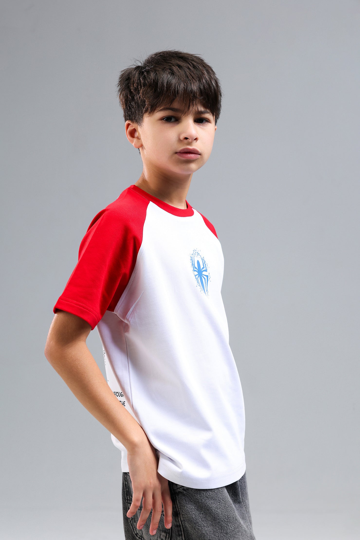 Boys Spider Graphic Raglan T-Shirt – White & Red Casual Tee