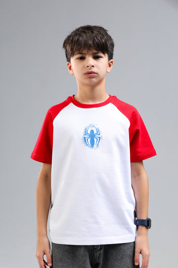 Boys Spider Graphic Raglan T-Shirt – White & Red Casual Tee