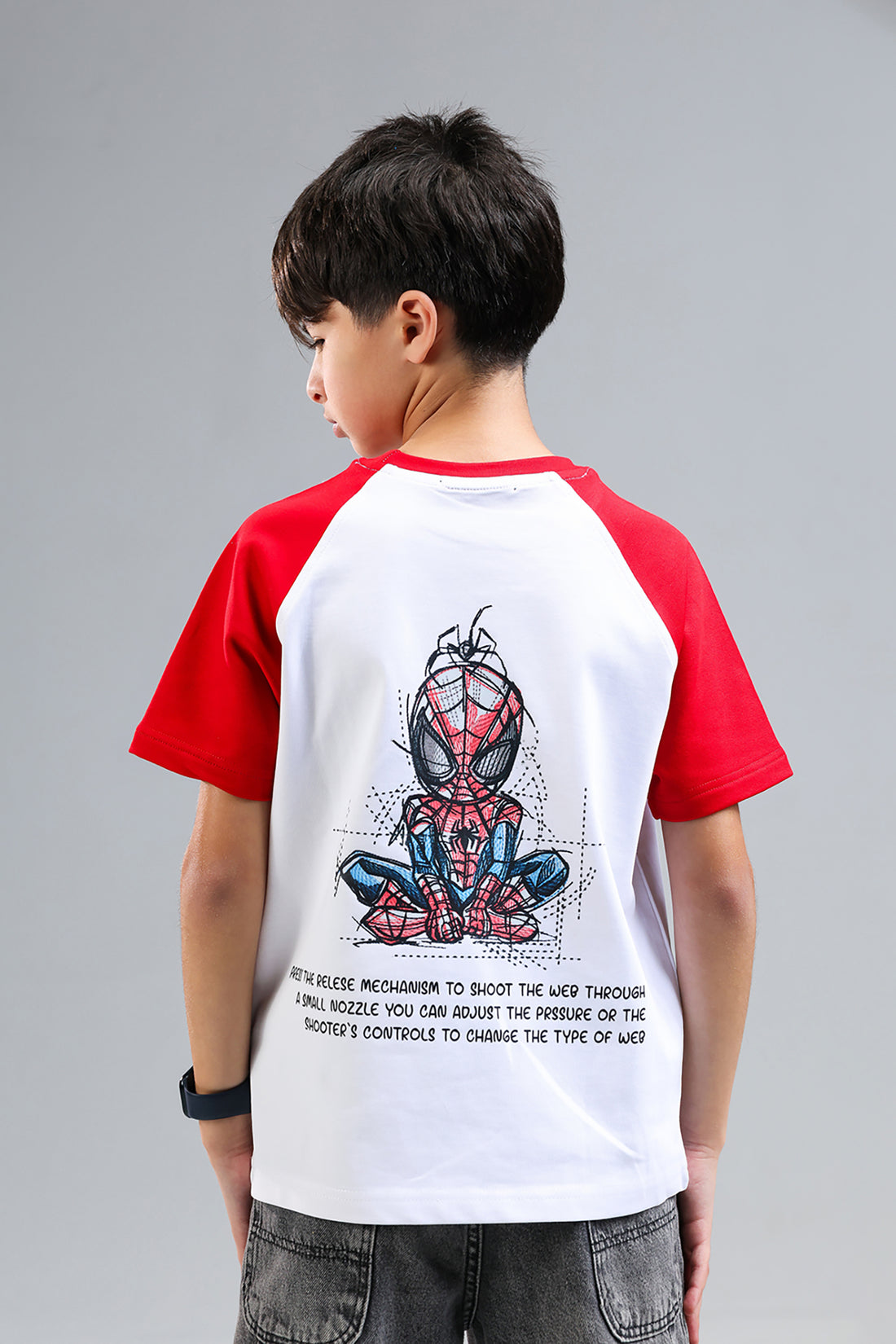 Boys Spider Graphic Raglan T-Shirt – White & Red Casual Tee