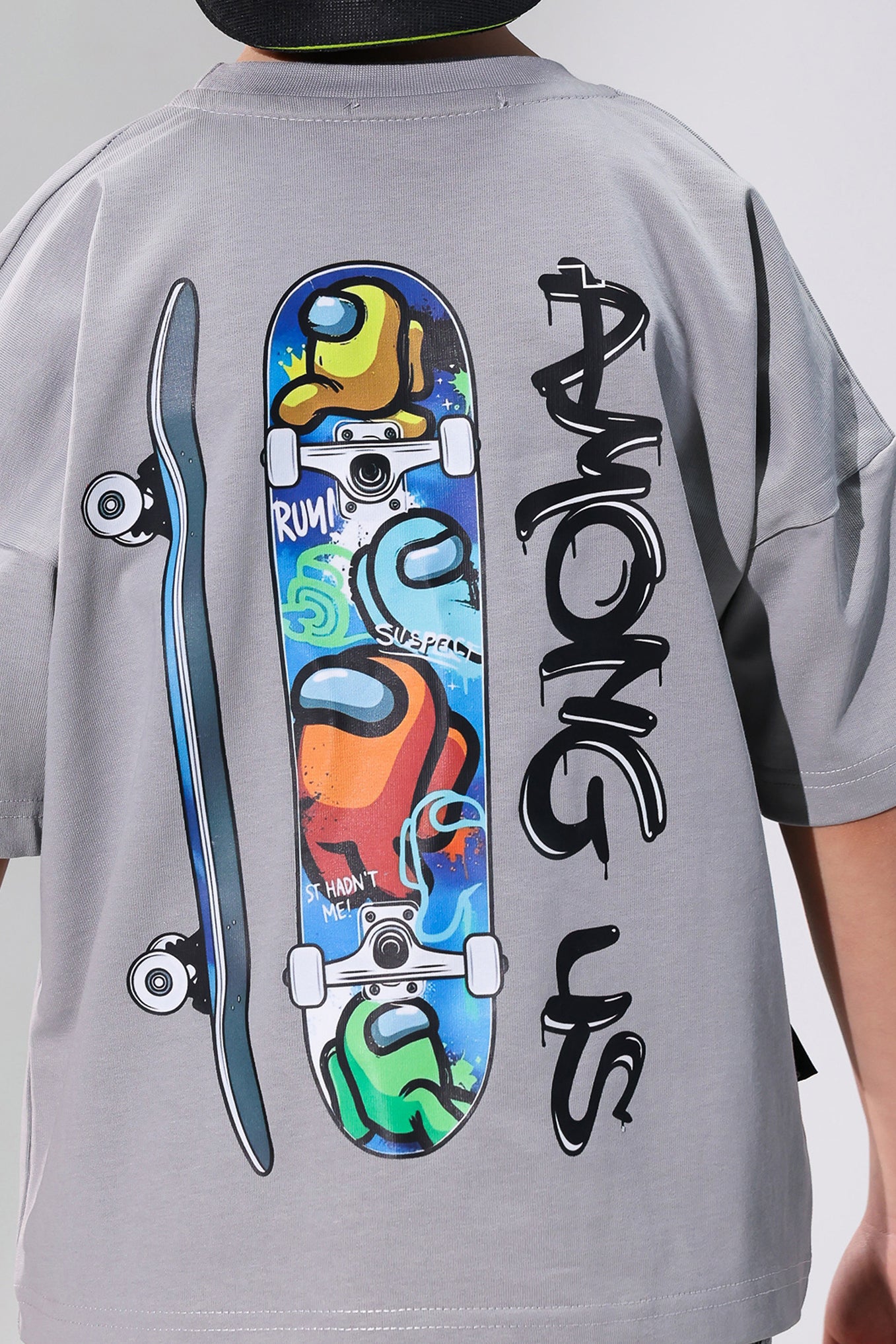Boys  Among Us Skateboard T-Shirt – Front & Back Print