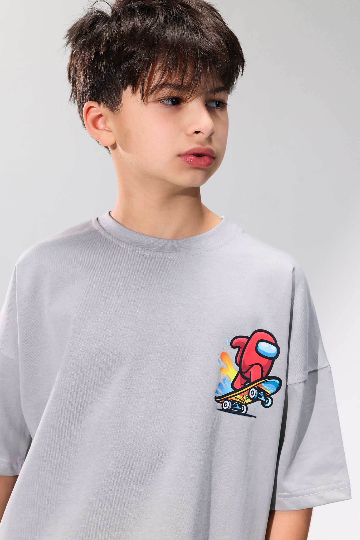 Boys  Among Us Skateboard T-Shirt – Front & Back Print