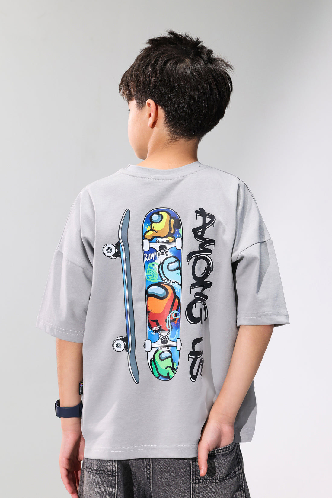 Boys  Among Us Skateboard T-Shirt – Front & Back Print