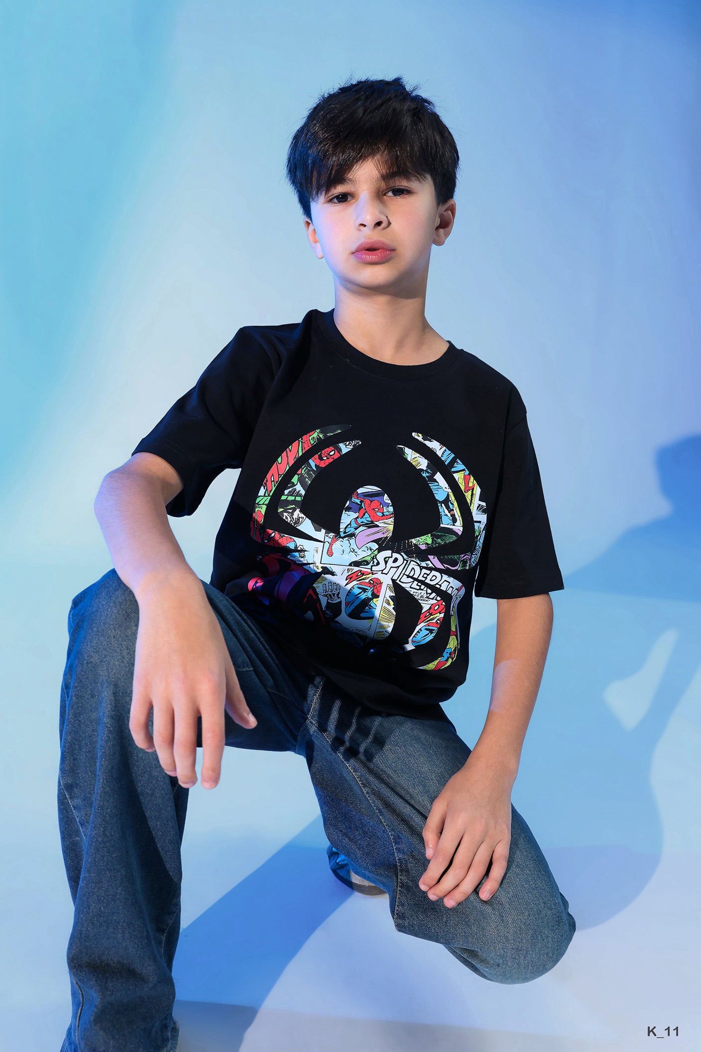 Boys Spider Graphic T-Shirt – Black Oversized Comic Print Tee