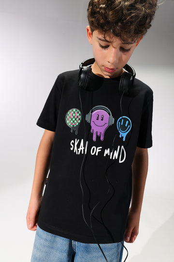 Boys Skate of Mind Graphic T-Shirt – Black Casual Streetwear Tee