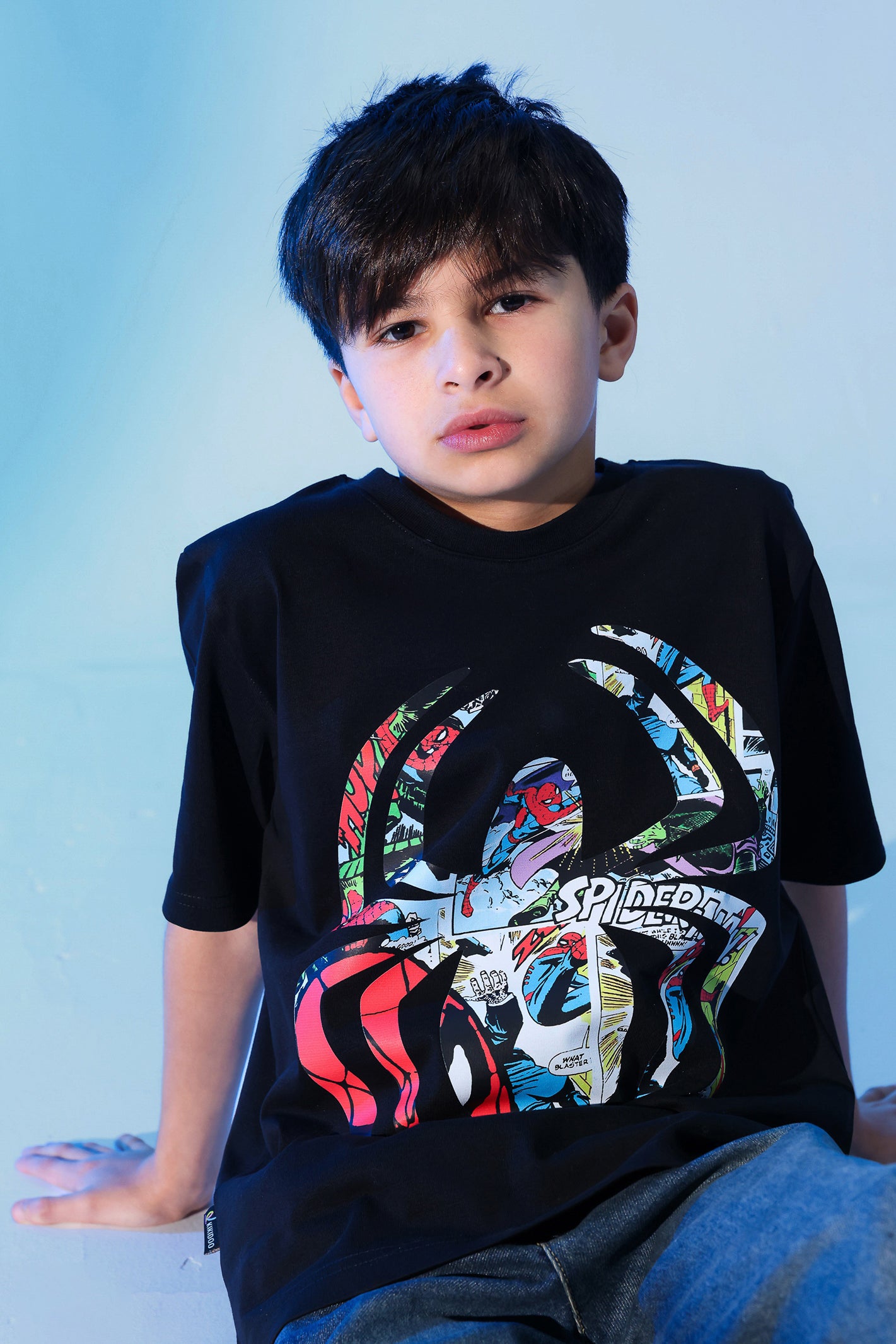 Boys Spider Graphic T-Shirt – Black Oversized Comic Print Tee