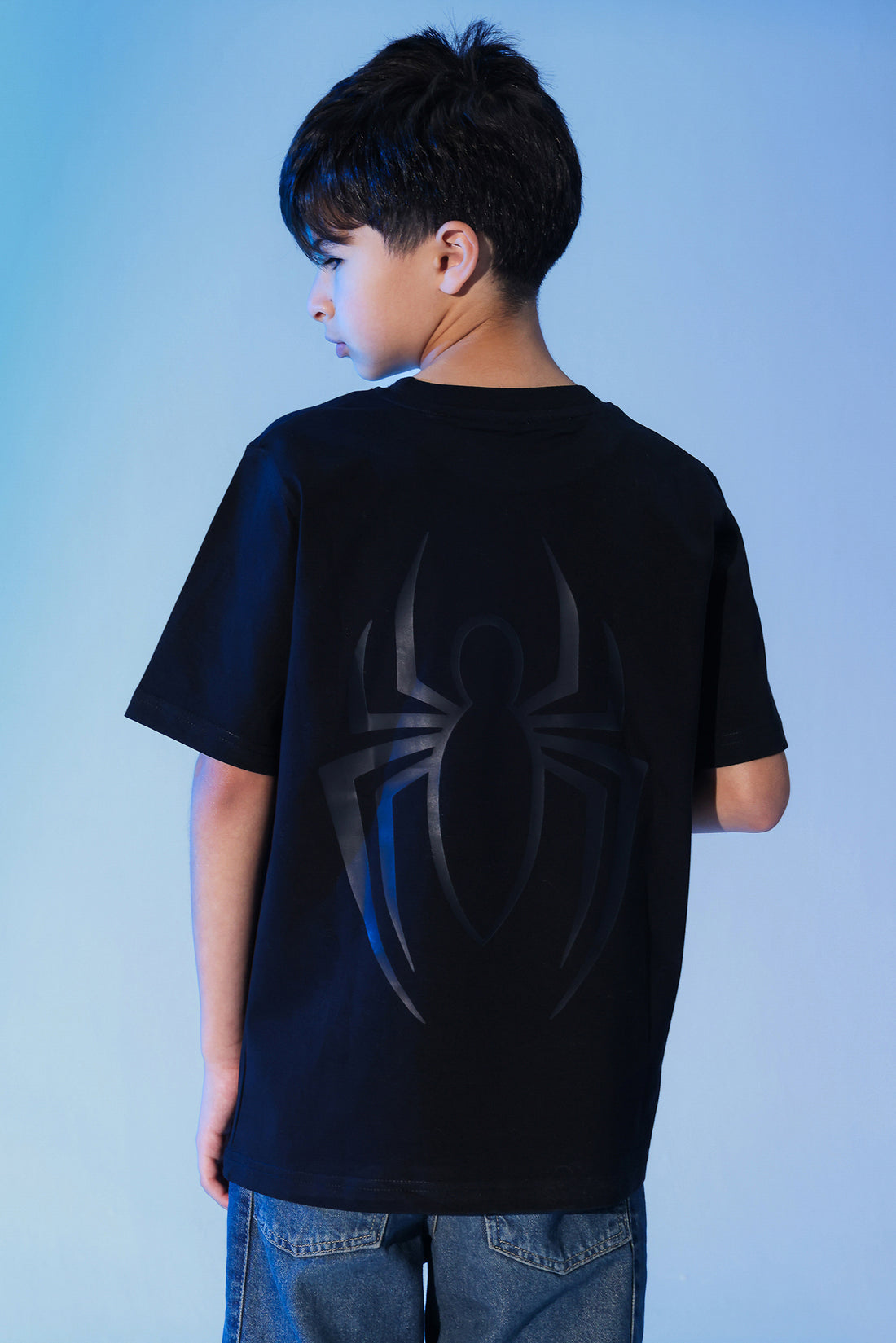 Boys Spider Graphic T-Shirt – Black Oversized Comic Print Tee