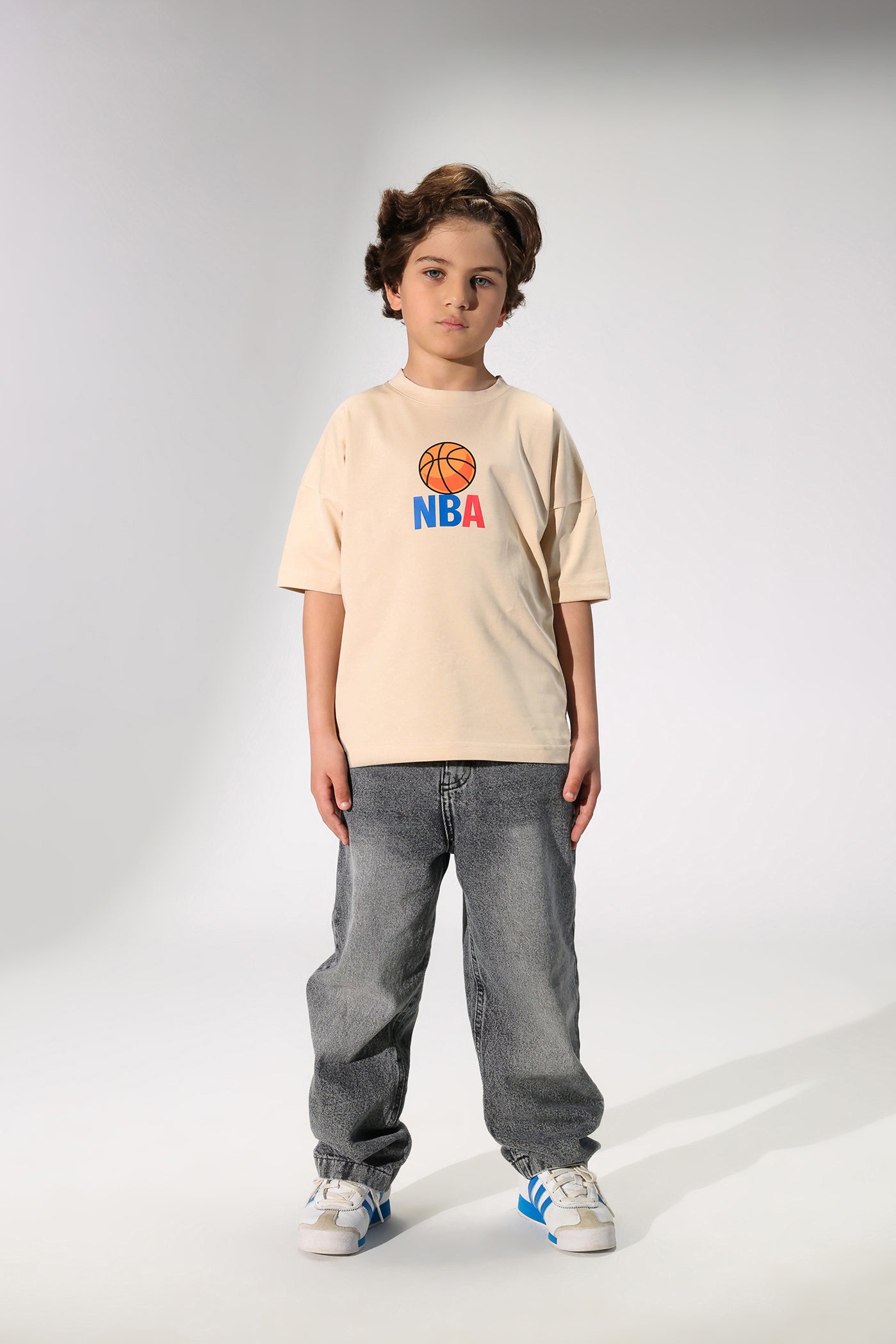 NBA Kids T-Shirt – Beige Basketball Graphic Streetwear Tee