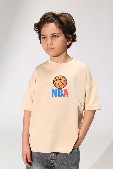 NBA Kids T-Shirt – Beige Basketball Graphic Streetwear Tee