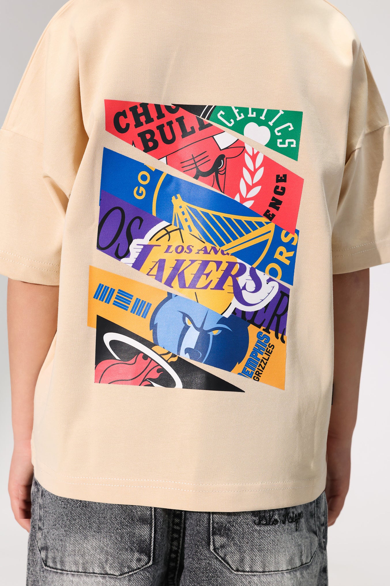 NBA Kids T-Shirt – Beige Basketball Graphic Streetwear Tee