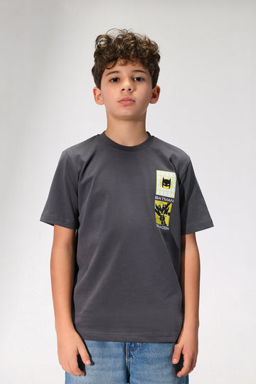 Boys Batman Graphic T-Shirt – Dark Grey Casual Superhero Tee