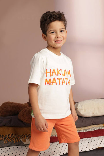 Disney The Lion King Hakuna Matata Kids Summer Outfit – Cotton T-Shirt & Orange Shorts