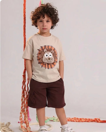 Boys Lion Print Summer Set – Oversized T-Shirt & Cargo Shorts